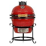 BBQ-Toro Kamado Grill Holzkohlegrill Haiiro Ø 32 cm mit Thermometer, Holzgriff | Rot | Kamado Keramikgrill, Mini...