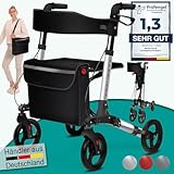 maxVitalis Rollator faltbar und leicht mit Sitz, Leichtgewicht-Reiserollator aus Aluminium, Gehhilfe 8-fach...