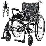 VOCIC Rollstuhl faltbar leicht bis 150kg,Doppelbremsen Klappbarer Transportrollstuhl (17.5kg) mit Selbstantrieb...